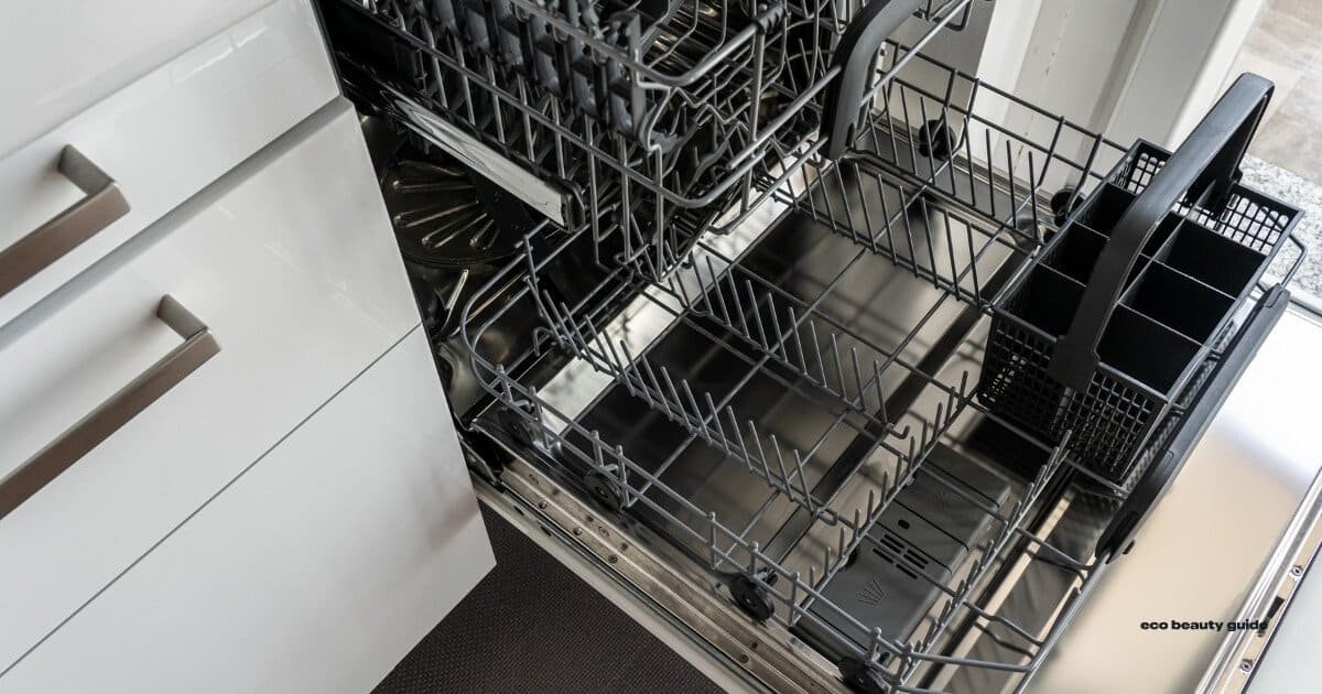 A dishwasher with several baskets inside of it.