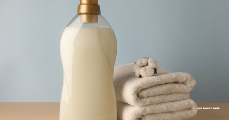 A bottle of cruelty-free liquid fabric softener and a towel.